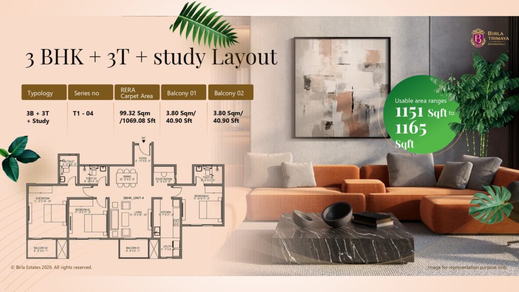 3 BHK + Study Executive Suite floor plan